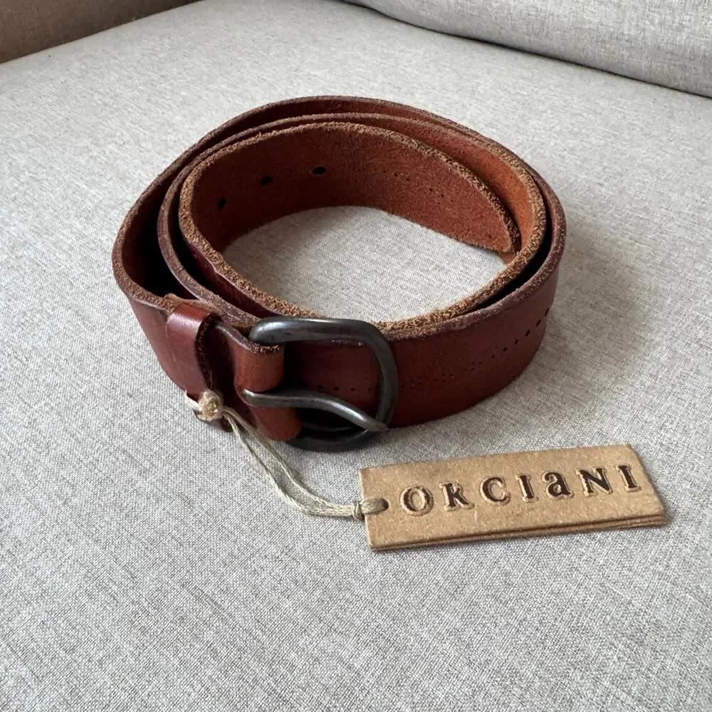 Orciani Nevada Handmade Italian Leather Perforated Cognac Brown Belt 100 NEW